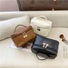New Leather Portable Makeup Case Decorative Zipper Handle Multiple Compartments Travel Skincare Toiletries Storage Bag Fashi