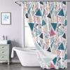 Modern Geometric Shower Curtain - Pastel & Dark Blue Shapes, Playful Abstract,  Polyester, Machine Washable, Contemporary Style