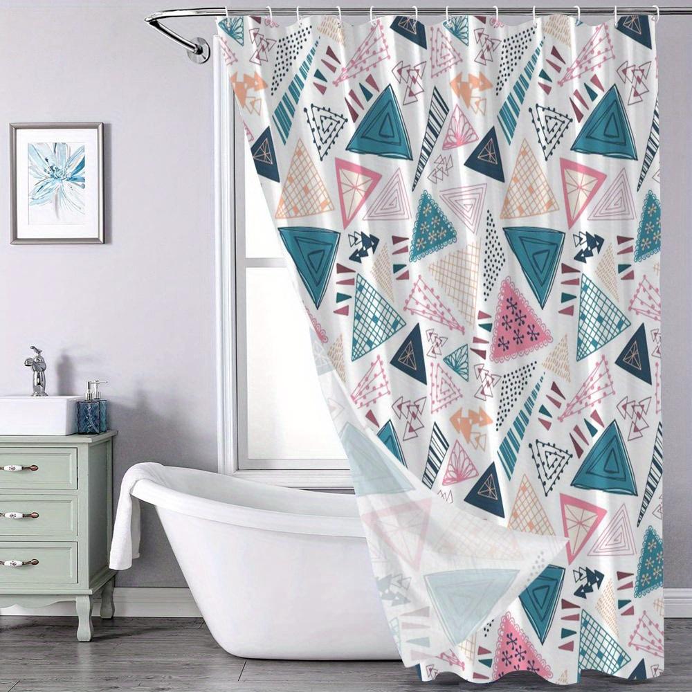 Modern Geometric Shower Curtain - Pastel & Dark Blue Shapes, Playful Abstract, Polyester, Machine Washable, Contemporary Style