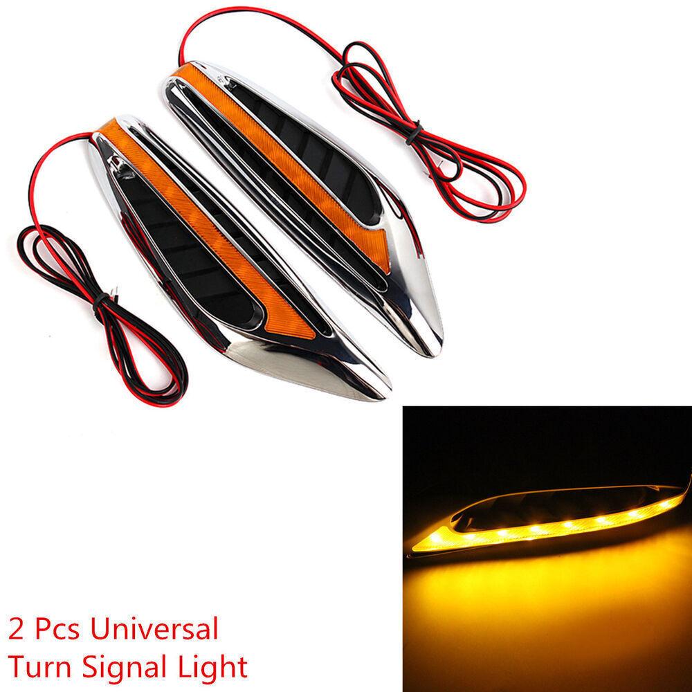 Universal 2 Pcs Yellow LED Car Turn Signal Light Sider Fender Lights Blade Style