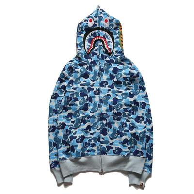 Camouflage Haifisch-Kapuzenpullover mit Stickerei - Herbst/Winter Reißverschluss-Strickjacke mit Plus-Samt
