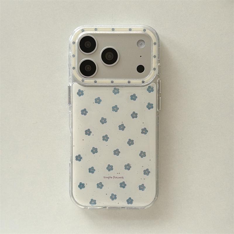 Cute Mini Floral Glitter Clear Phone Case For iPhone 15 16 17 Pro Max Aesthetic Korean INS Style Soft TPU Shockproof Protective