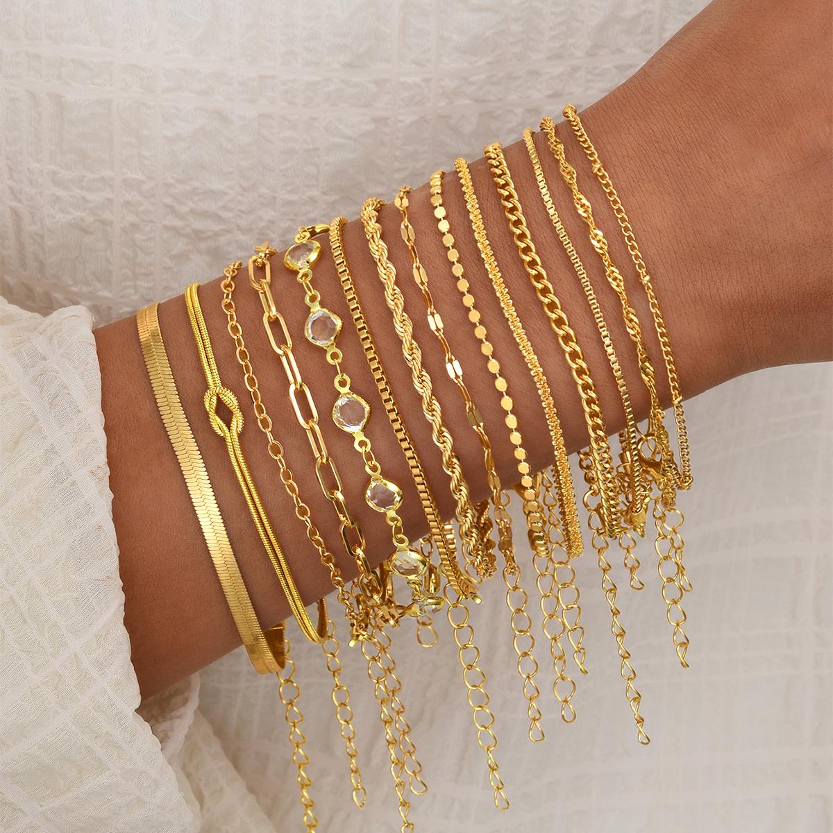 

14pcs Set Minimalist Crystal Geometric Bracelets for Women Vintage Gold Color Twist Chain Bracelet Fashion Elegant Party Jewelry