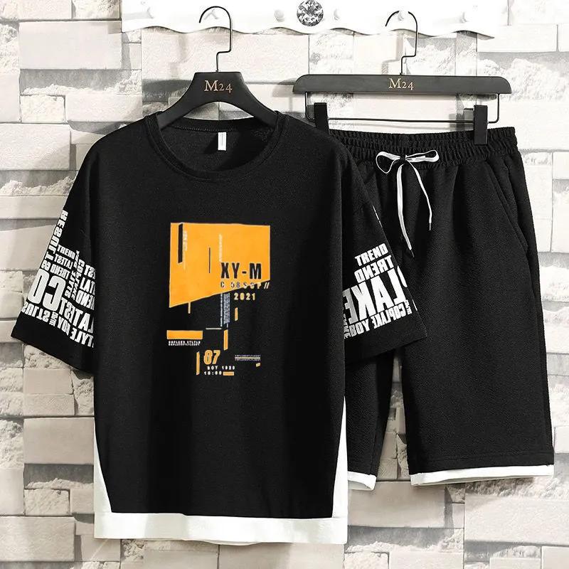 Pánské soupravy Streetwear Krátký rukáv S výstřihem s potiskem Stee + Kraťasy Léto Prodyšné Ležérní Muž Havajské obleky 2dílná sada Sportovní oblečení