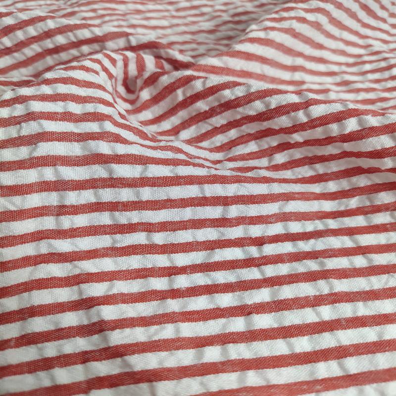 Thin Seersucker Plaid Fabrics By Meters for Summer Clothes Dress T-shirts Shirt Sewing Strip Needlework Soft Cloth Red Pink Blue