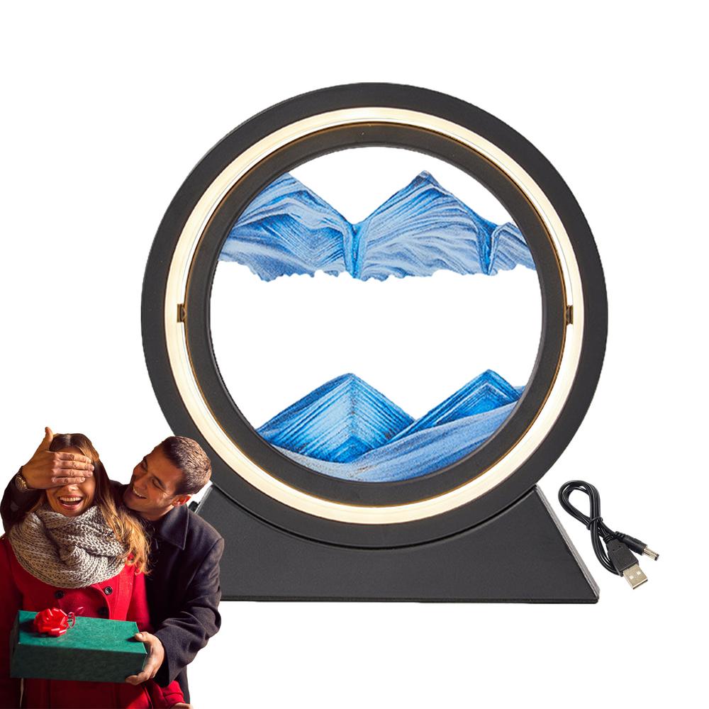 3D Moving Sand Art Table Lamp Round 3D Flowing Sand Painting Table Lamp 180-Degree Rotatable 3 Color Changing Desktop Art Toy