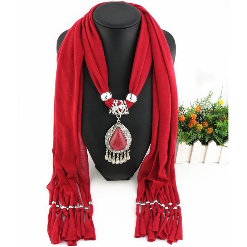 Elegant Polyester Scarf with Teardrop Pendant & Tassels – Women’s Stylish Solid Color Fashion Accessory