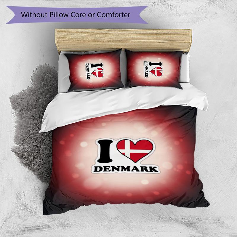 Denmark Football Printed Bedding 3 Piece Set Cozy Breathable Bed Cover Set as Housewarming Holiday Gift