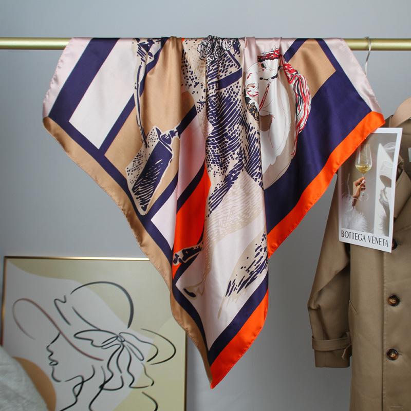 90Cm Faux Silk Silk Scarf With Horse Pattern, Elegant Lady S Silk Scarf, Fashionable Silk Scarf Hair Band One Size