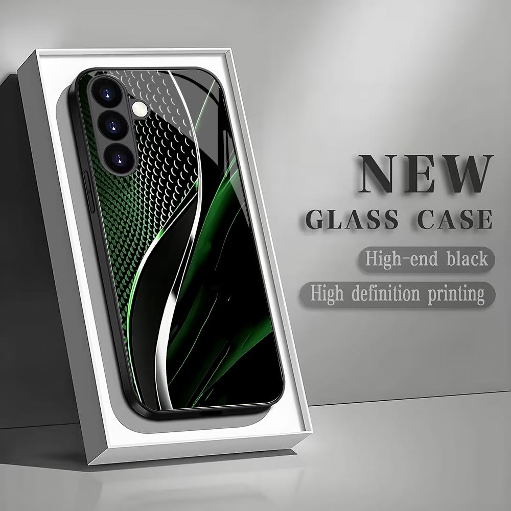 Green black curved tempered glass phone case suitable for Samsung Galaxy S26 S25 S24 S22 S21 S20 FE/Ultra/Plus shockproof