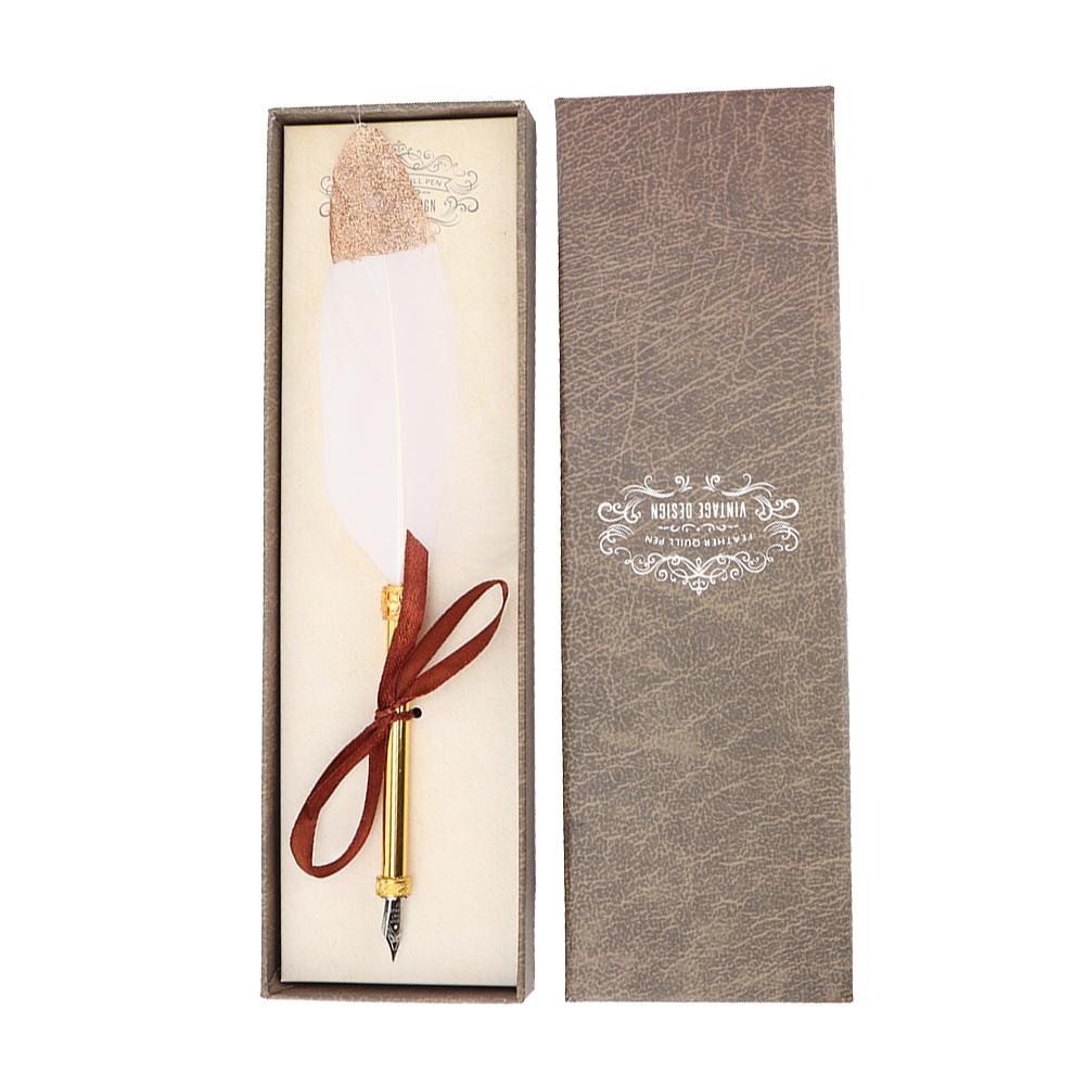 Vintage Dip Pen Writing Calligraphy Quill Pen in Gift Box (White)