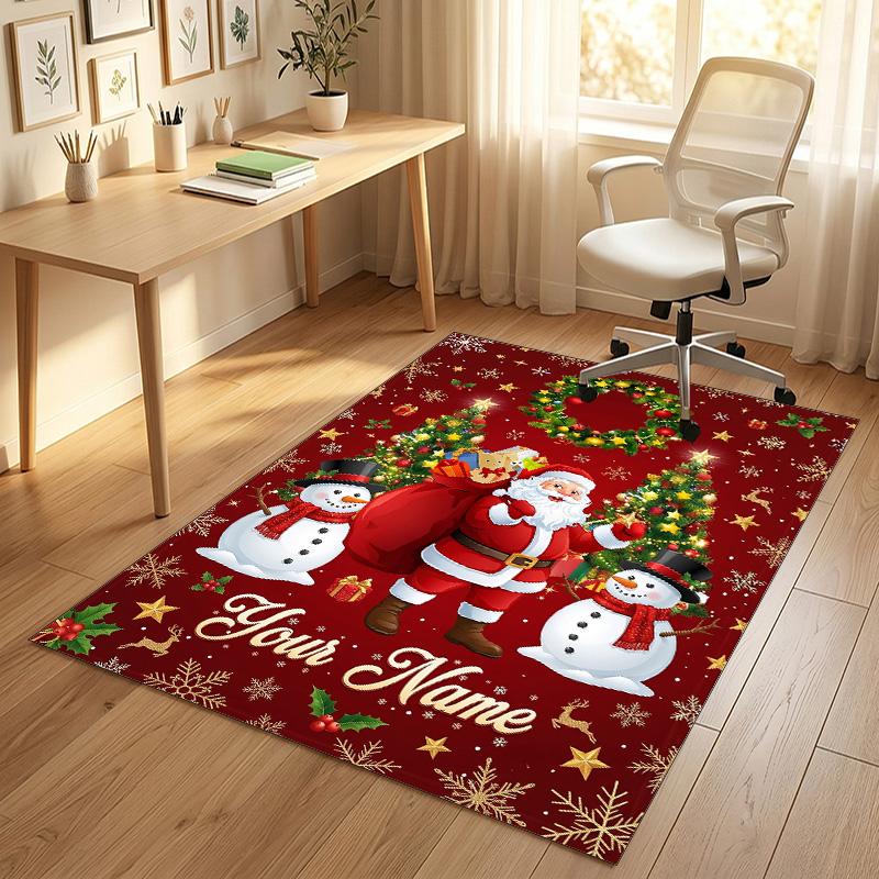 Christmas Theme Crystal Velvet Rug Personalized Custom Name Text Soft Floor Mat Home Decor