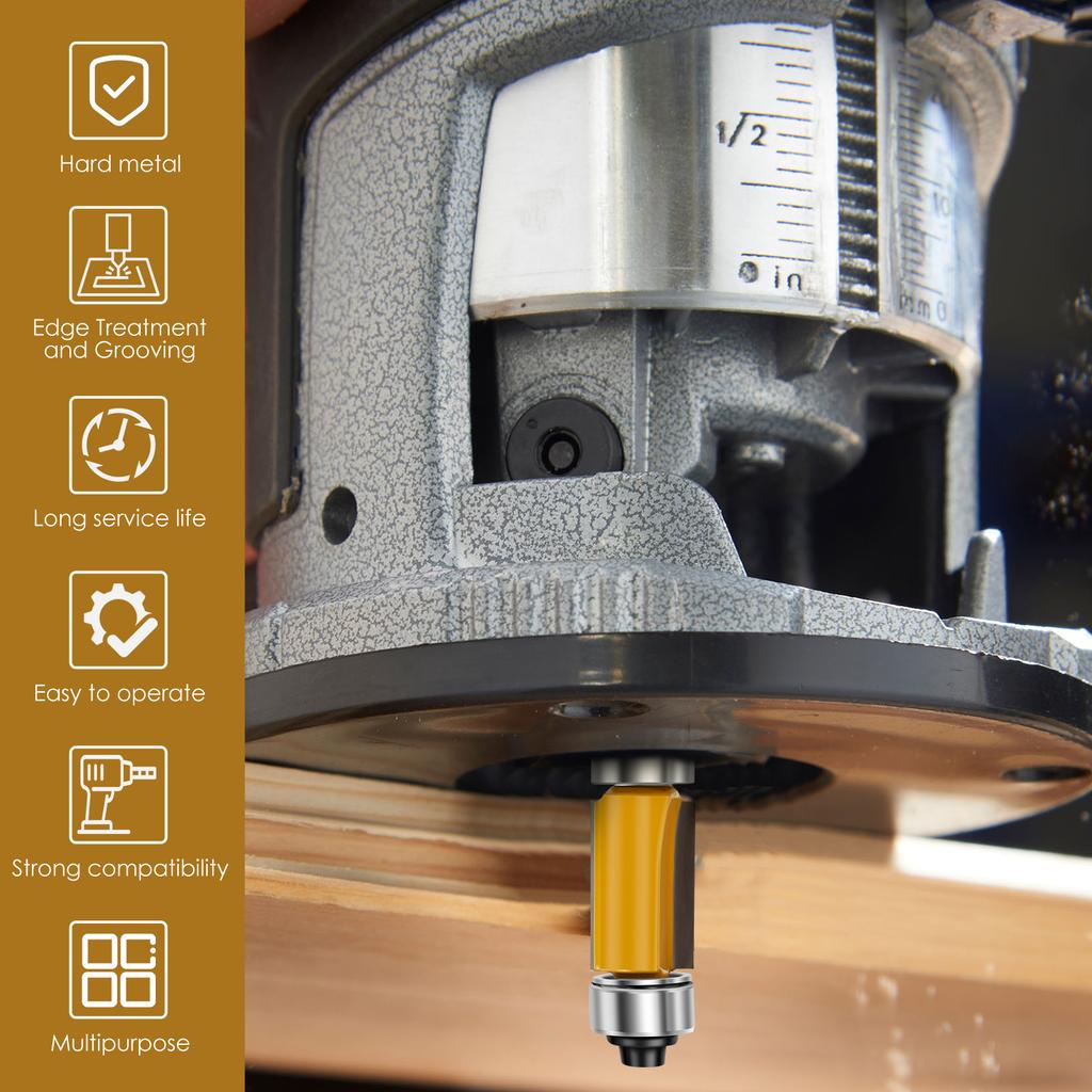 4PC Flush Trim Bit 1/4” Straight End Mill With Double Bearing Router Bit Woodworking Milling Cutter For Wood Bit End Milll Tools