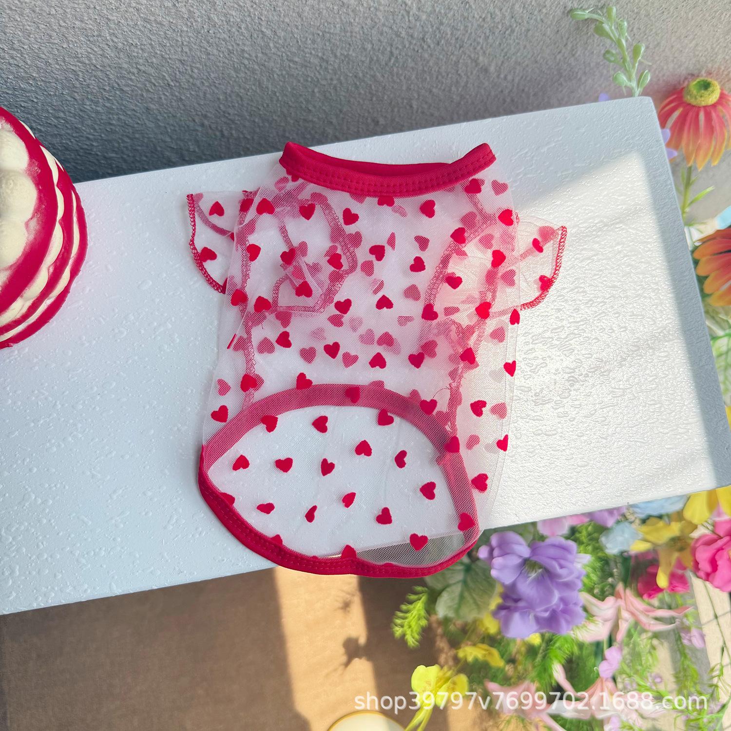 

Heart-Shaped Tulle Flutter-Sleeve Summer Pet Vest | Shed-Proof, Breathable w/ Metallic Buckle For Dogs & Cats XS（old） красный