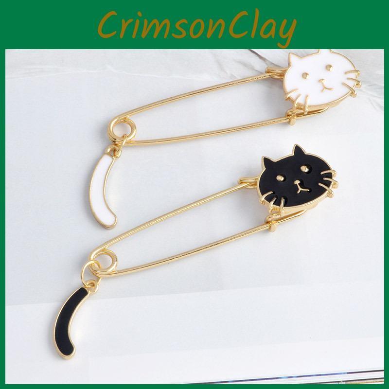 Playful Fashionable And Alloy Brooches With Cute White Cat And Black Cat Styles For Personalization Unique