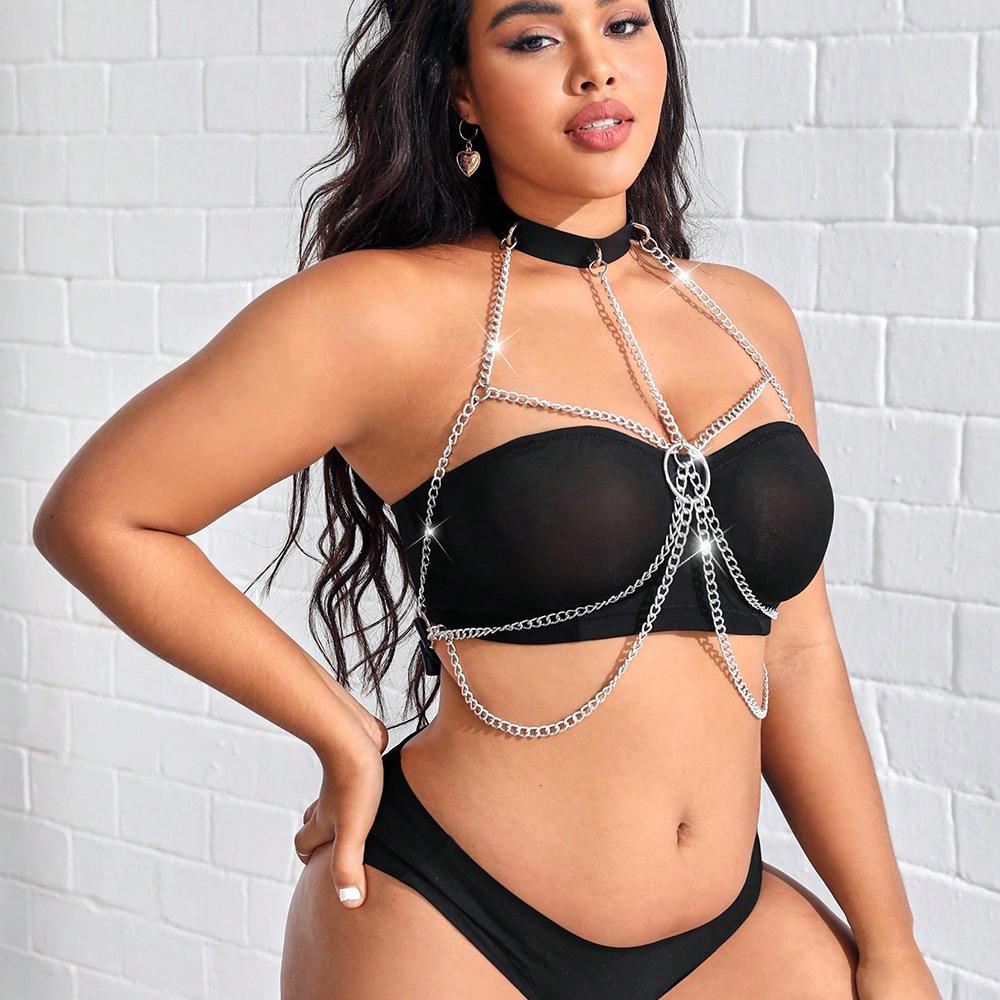 Women Sexy Cage Chest Chain Lingerie Bdms Bondage Bikini Belly Waist With Corset Chain Fetish Clothing Gothic Exotic Accessories