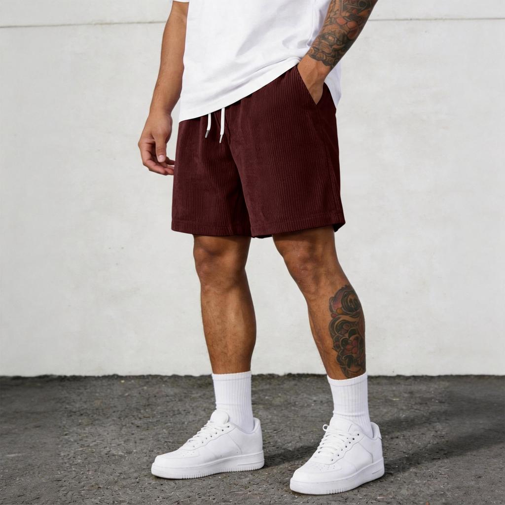 Pantaloncini Casual in Velluto a Coste da Uomo con Vita Elastica Coulisse e Tasche Laterali Vestibilità Rilassata Leggeri Pantaloncini Estivi