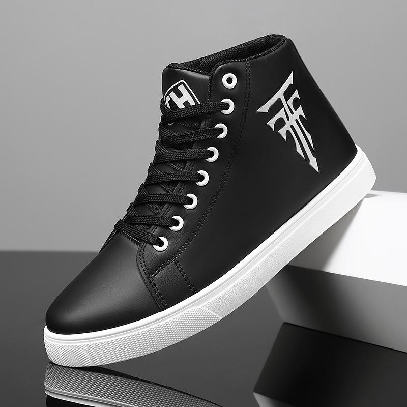 Herren Übergröße High-Top Leder-Sneakers: Rutschfest, Atmungsaktiv, Modische weiße Schuhe für Herbst/Winter