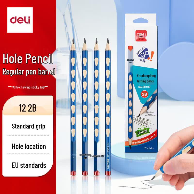 Deli 2B Triangular Ergonomic Grip Pencils, 12-Pack