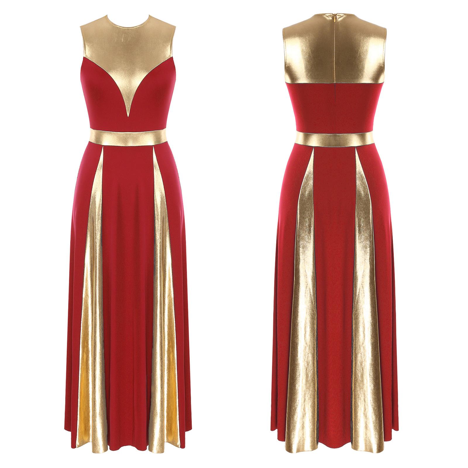 

Жіноча сукня без рукавів для ліричних танців, кольорова білизна, церковне богослужіння, танцювальне плаття, балетне бальне танцювальне вбрання, костюм для виступу S червоний