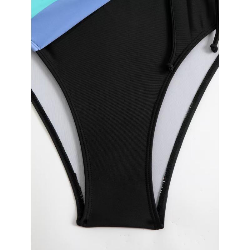 Bañador de una pieza a rayas degradadas para mujer - Traje de baño con cordón para control de abdomen
