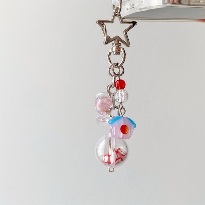 Adorable Ice Cream Design Crystal Phone Lanyard Green Pendant Keychain Gift Unisex Ice Cream Cup Keychain for Her