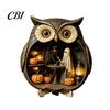 Vintage Wood Halloween Wooden Owl Tabletop Centerpiece, 2D Flat Pumpkin Ghost Bat Art Skeleton Standing Table Sign for Party, Shelf, Desk Decor Shelf