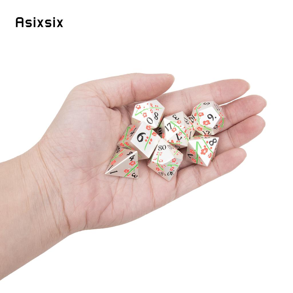 7 Pcs Silver Flower Metal Dice Solid Metal Polyhedral Dice Set Suitable for Role-Playing RPG Board Game Card Game