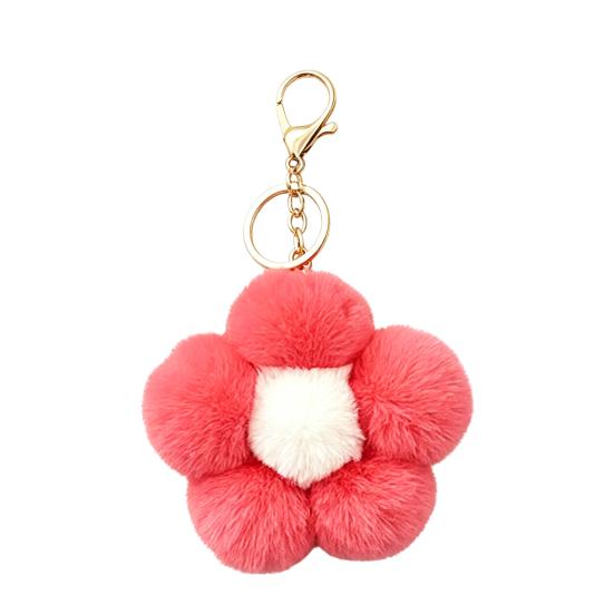Lightweight Bag Decor Plush Flower Keychain for Handbags, Five-petal Charm, Metal Key Chain Fluffy Backpack Hanging Accessory Women