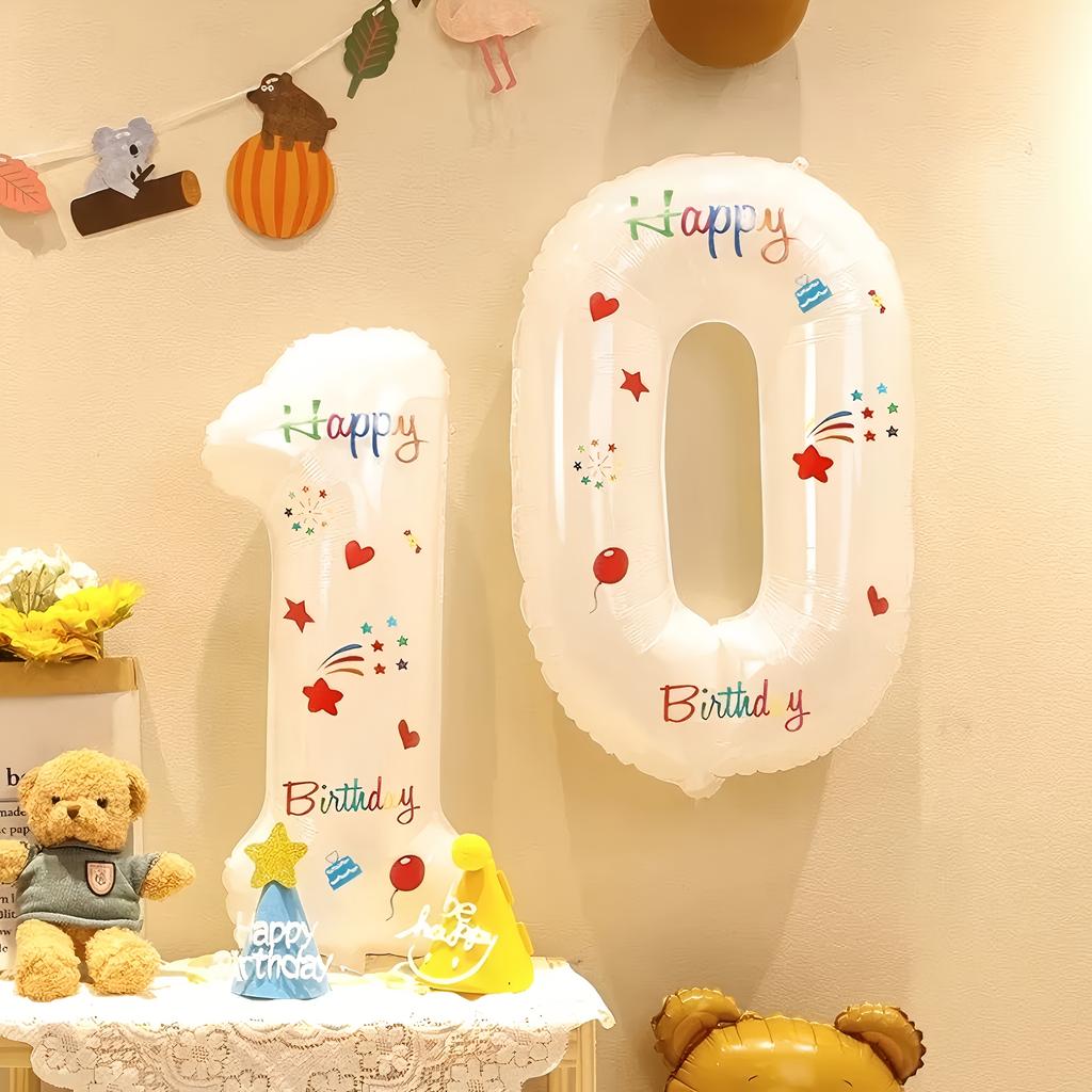 10 Birthday Number Balloons, 32 Inches High, Firmly Pressed Edges, Suitable for Party Decoration, Making Every Year Exciting