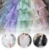 1Yards 5 Layer Organza Ruffled Beads Lace Fabric DIY Sewing Trim For Clothes Accessories Wedding Dress Pearl Design Fabric