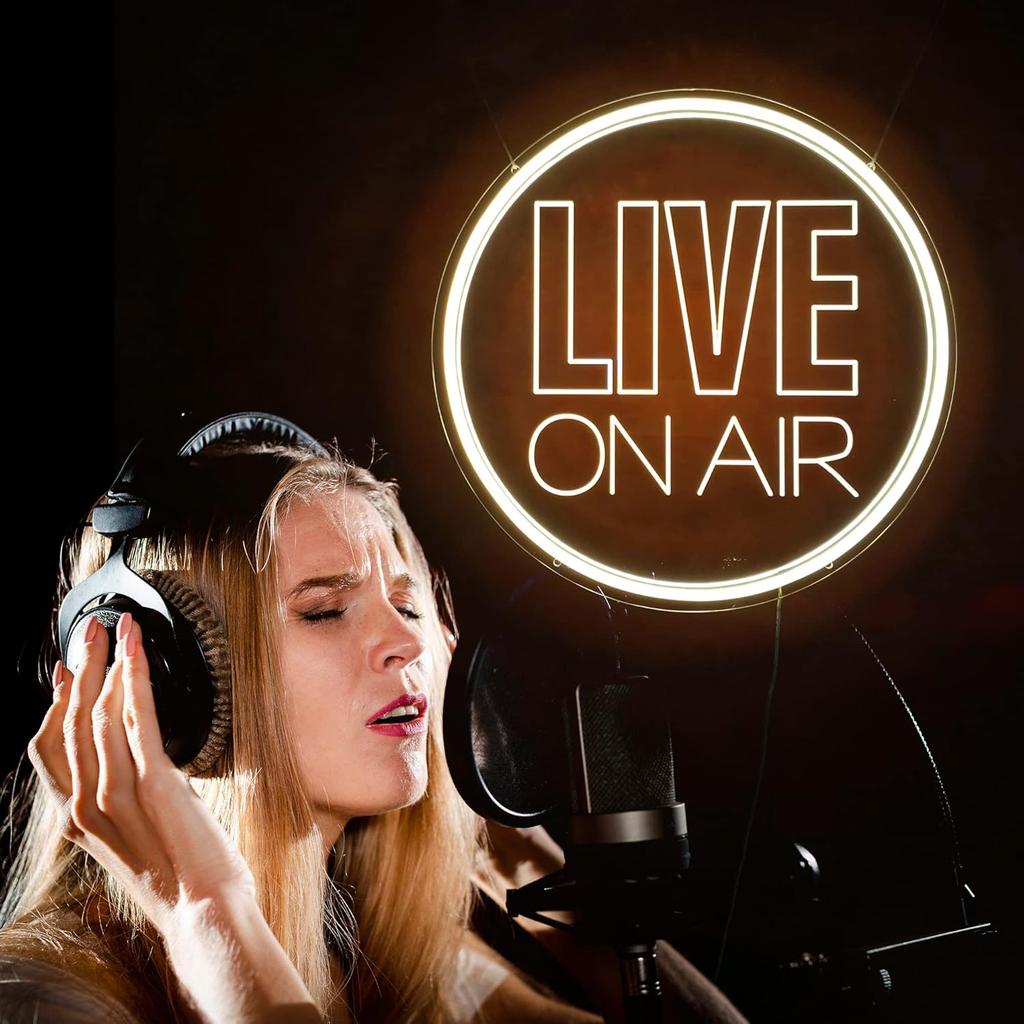 Neon Live On Air Light Sign, USB Powered On Air Led Light Up Sign, Dimmable Wall Décor Round On Air Streaming Neon Sign for Streamer, Gamer, Game