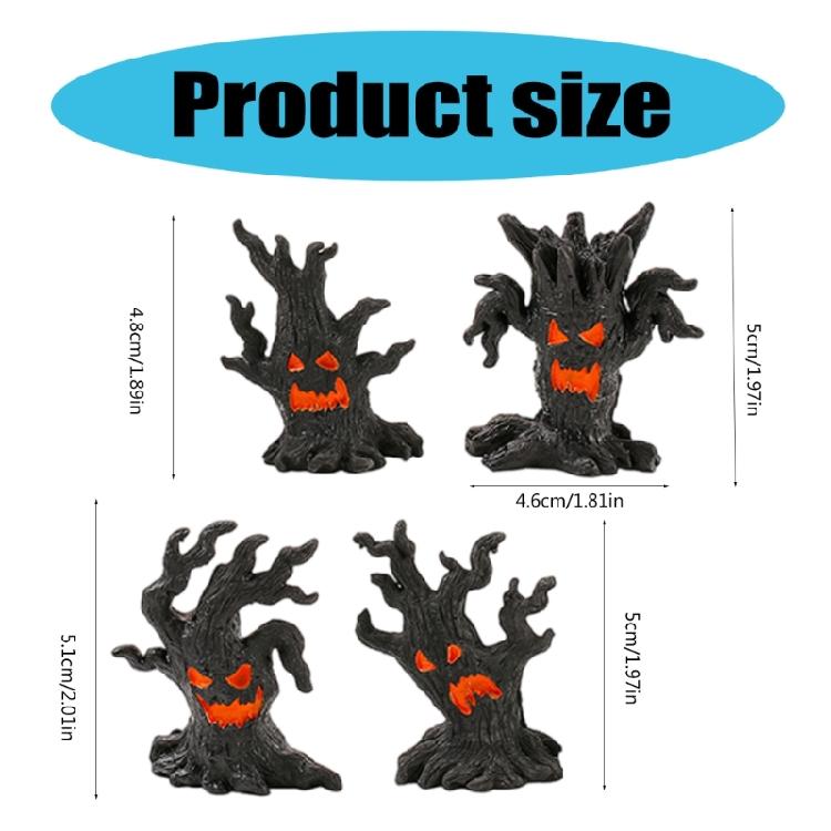 4Pcs Halloween Tree Ghostly Collectible Miniature Figurine Horror Resins Figure for Festivals Garden Landscape Ornaments