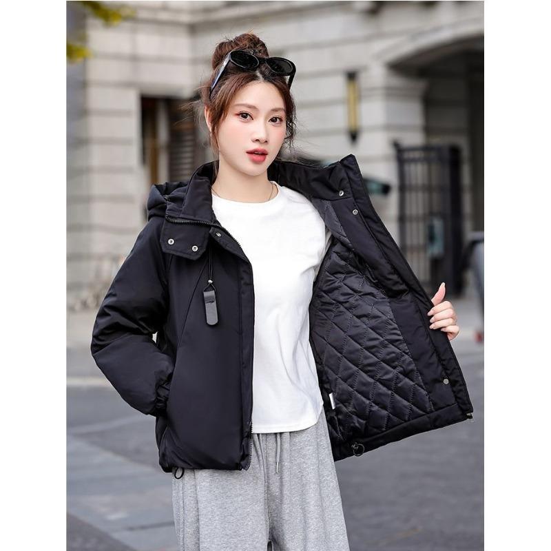 Trendy Women Short Padded Jacket Thickened Cotton Hooded Loose Coat Winter Fashion Outfit