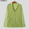 INCERUN Herren Revers Hals Langarm Hohl Tops Casual Durchsichtige Knöpfe Taschen Hemden