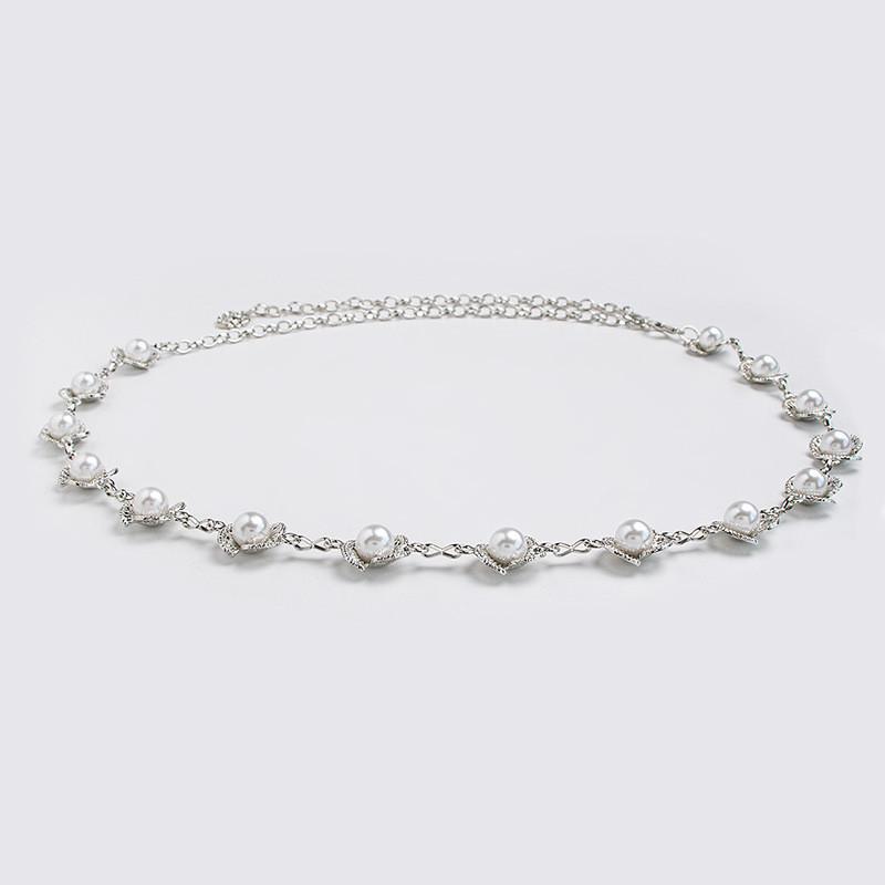 Gold Silver Pearl Waist Belt With Floral Design For Elegant Women Gift Idea