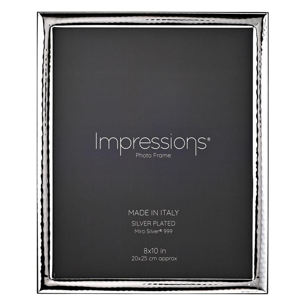 Impressions 999 Silver Narrow Hammered Photo Frame 8 x 10 Wood Back Made In Italy