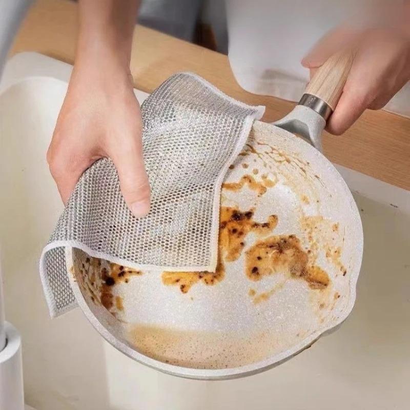Thickened Double-Sided Steel Wire Cleaning Cloth - Magic Scrubber for Kitchen Pots & Dishes