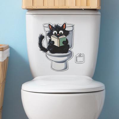 Cartoon Furry Little Black Cat Roll Paper Bathroom Toilet and Home Beautification Stickers