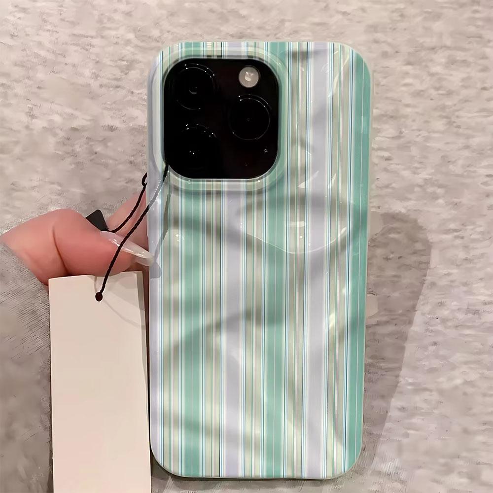 Luxurious Green Purple Stripes Phone Case For iPhone 17 14 15 Pro Max 13 12 11 16 15 Plus Air Concave Convex Silicone Soft Cover