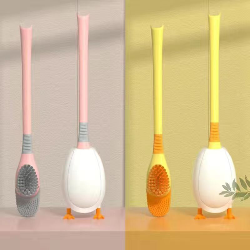 Creative Duck Shape Floor-to-ceiling Toilet Brush Set Silicone Brush Soft Brush To Clean The Toilet Floor