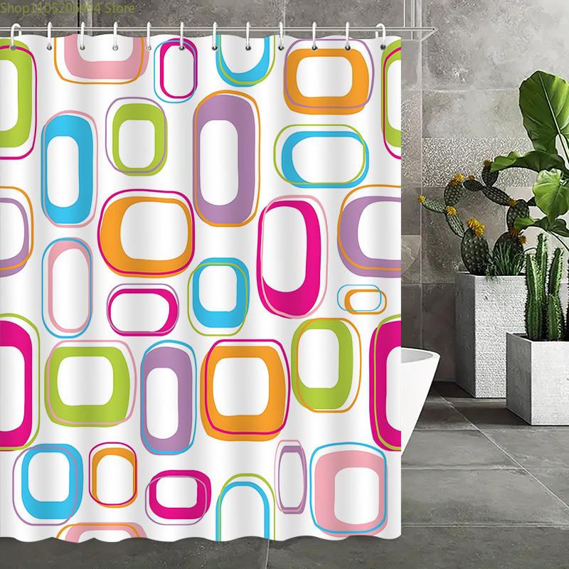 1pc Vibrant Geometric Circle Pattern Shower Curtain - High-End Elegant Bathroom Decor, Durable Polyester Fabric, Machine Washa