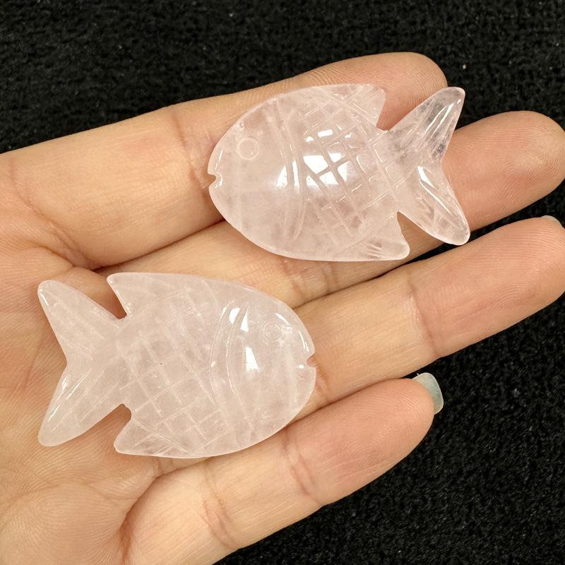 Tiger Eye & Rose Quartz Fish-Shaped Pendant, Semi-Precious Stone, 34×23mm, DIY Crafts