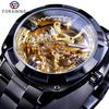 Forsining Mode transparent Retro männer Automatische Mechanische Uhr Top Marke Luxus Volle Goldene Leucht Hände Skeleton Uhr