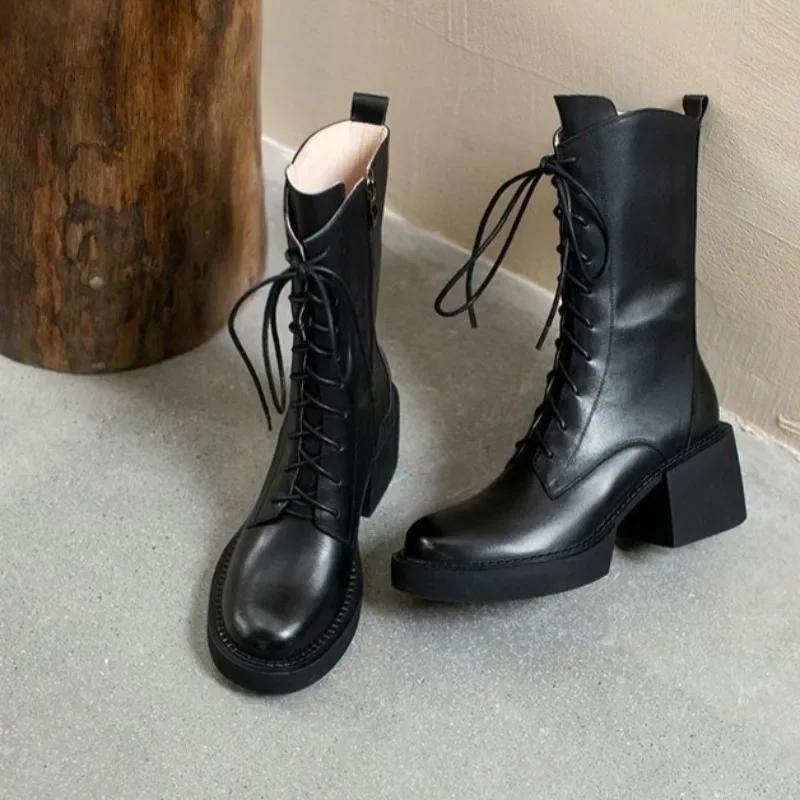 Half High Boots for Women Round Toe New In Winter Mid Calf Shoes Woman Comfortable and Elegant On Promotion Spring Pu