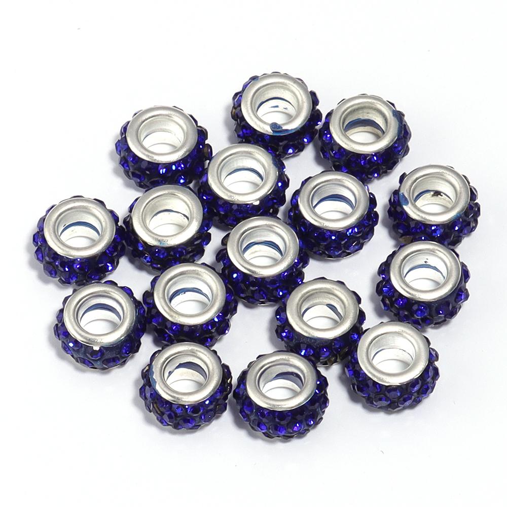 20pcs 11mm Rhinestone Polymer Clay Beads Round Big Hole Loose Spacer Beads For DIY Jewelry Making Bracelets Necklace Accessories