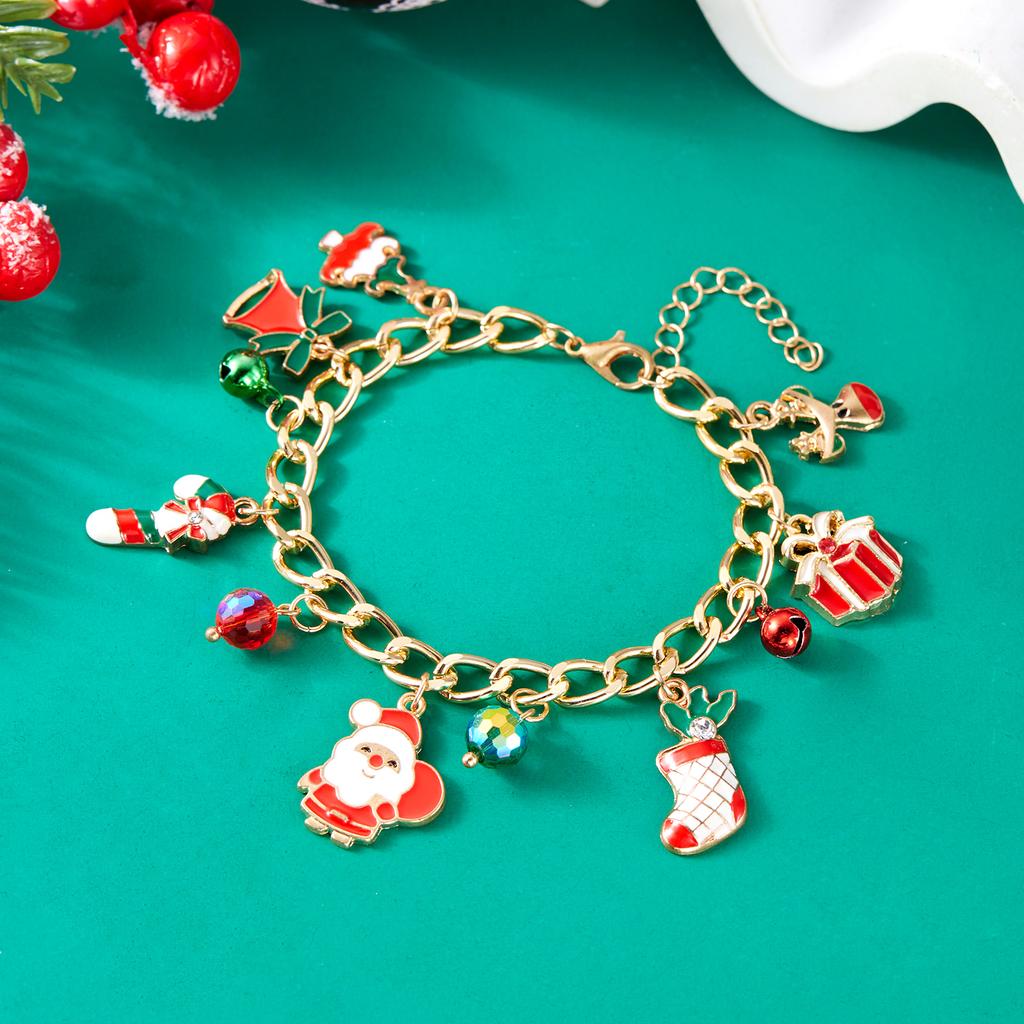 Christmas Chain Bracelet for Women Sweet Christmas Tree Snowflake Santa Claus Bell Bracelet Xmas Holiday Party Jewelry