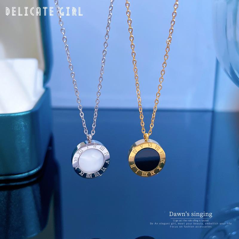 Roman Double-Sided Minimalist Wind Stove Real Gold Necklace Female Collarbone Chain With Jewelry