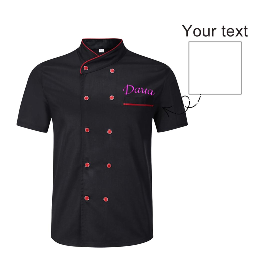 Personalized Embroidered Chef Work Uniform Short Sleeve Back Kitchen Catering Clothing Unisex Version