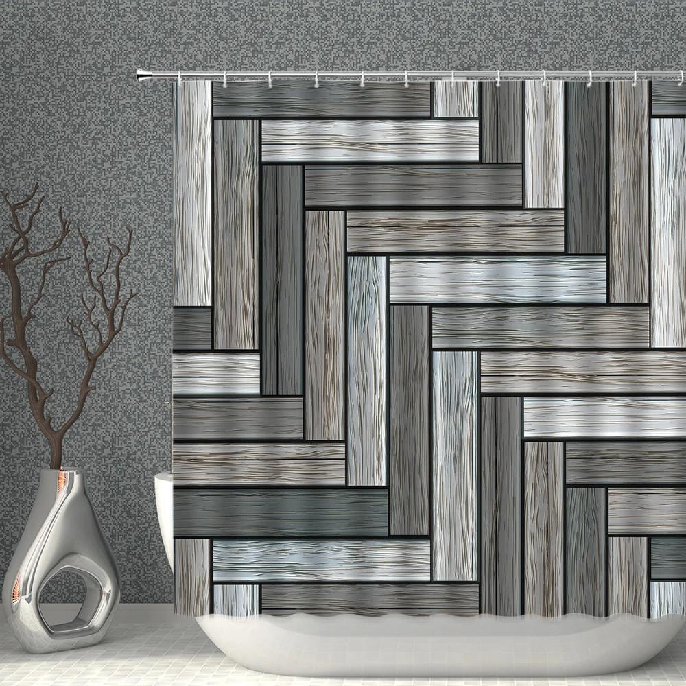 Old Fashioned Door Bookshelf Shower Curtain Creative Brick Wall Education Arched Door Pattern Bathroom Home Decor With Hooks